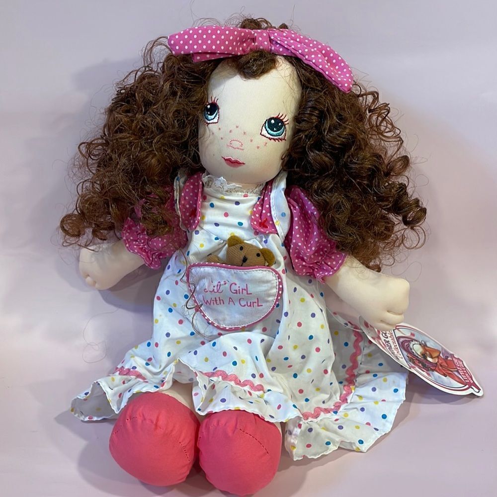 Lil Girl With a Curl Doll NWT Mother Goose Collectables Dolly in Dress 15” long